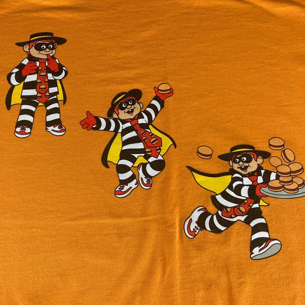 Hamburglar Shirt Mens Orange McDonalds Graphic Tee Short Sleeve XL Y2K